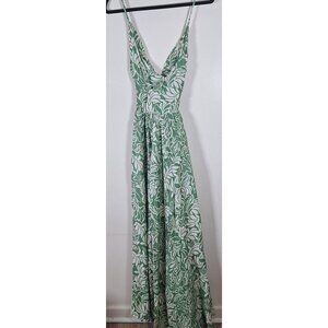 Spaghetti strap maxi green white floral dress